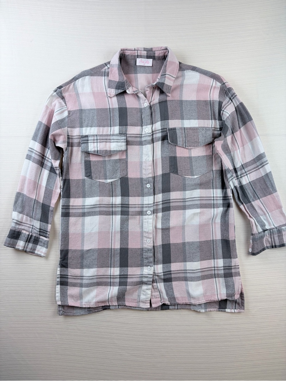 Pink Lily Men's Plaid Button-Down Shirt in Pink, Gray & White